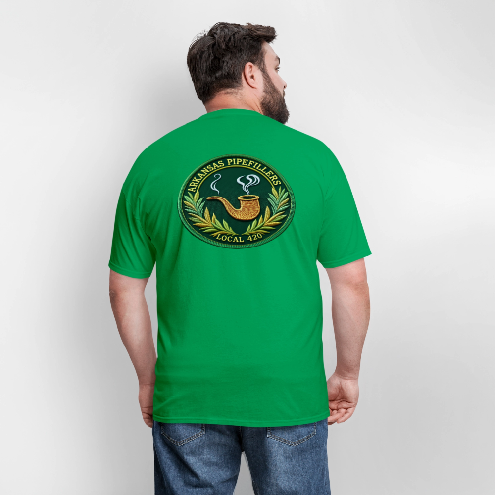 ARKANSAS PIPEFILLERS LOCAL 420 F/B EMBLEMS  Men's T-Shirt - bright green