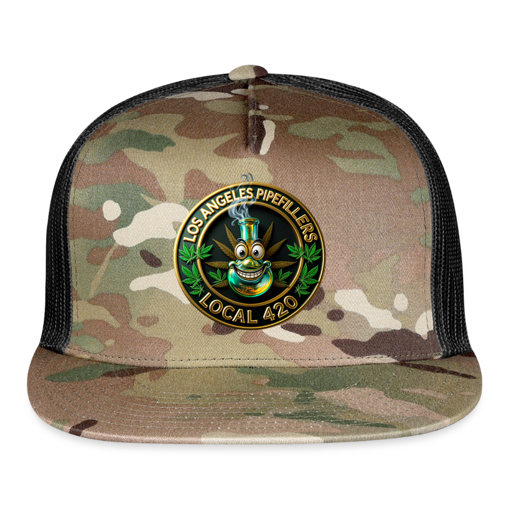 LOS ANGELES PIPEFILLERS LOCAL 420  CAMO Trucker Hat - MultiCam\black