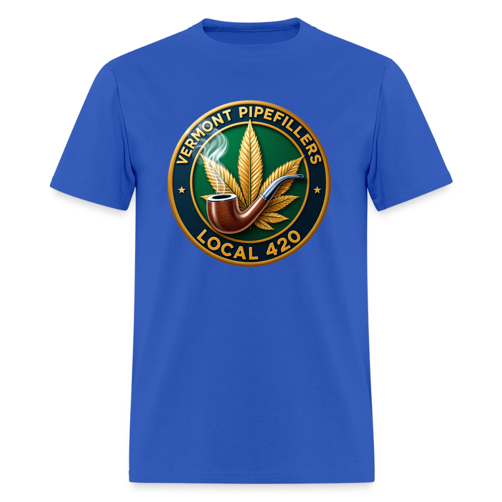 VERMONT PIPEFILLERS LOCAL 420 2 EMBLEM Men's T-Shirt - royal blue