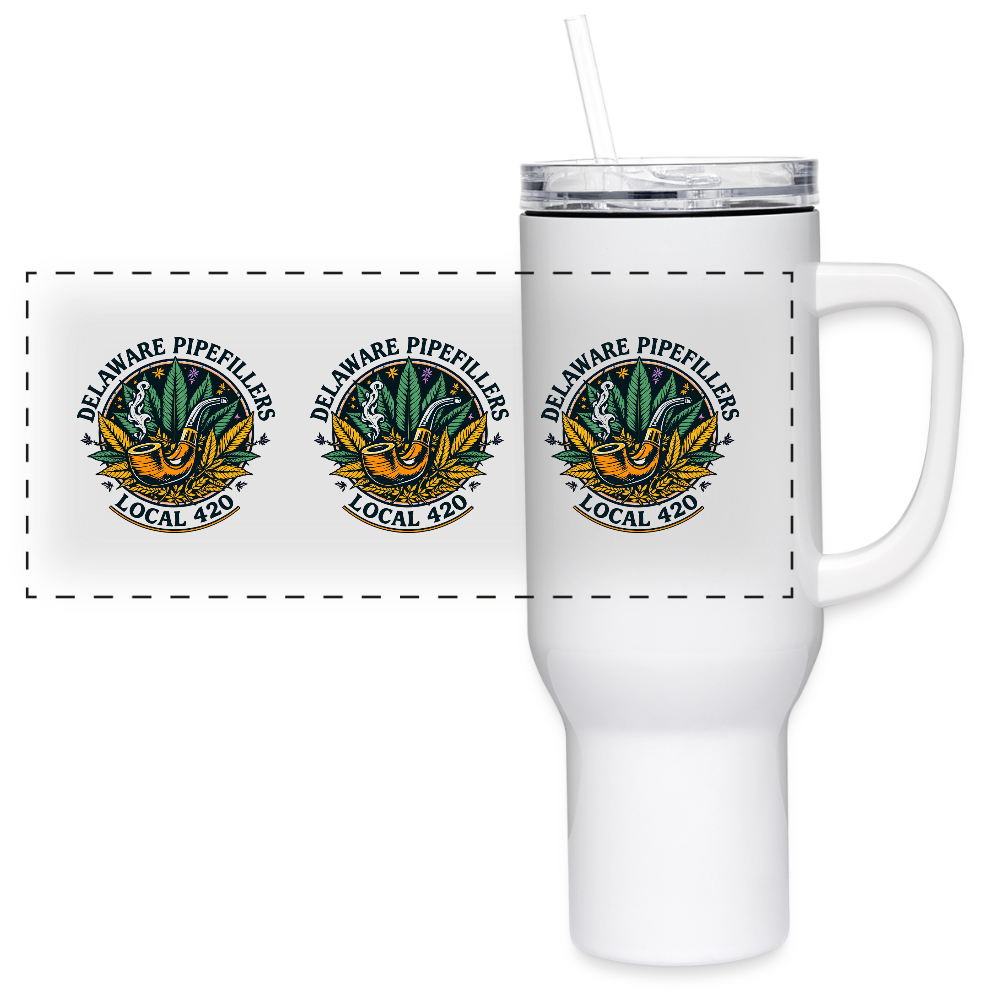 DELAWARE PIPEFILLERS LOCAL 420 40oz Stainless Steel Travel Tumbler - white