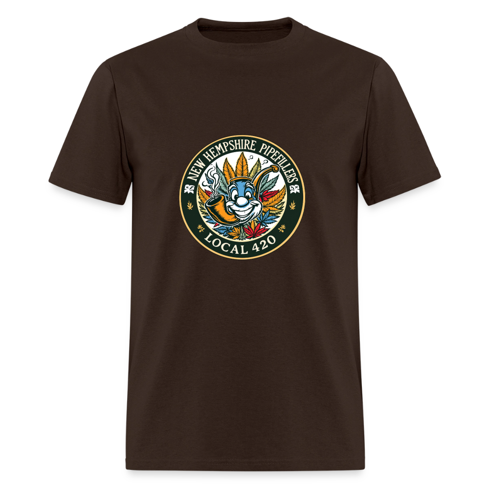 NEW HEMPSHIRE PIPEFILLERS LOCAL 420 2 EMBLEM Men's T-Shirt - brown