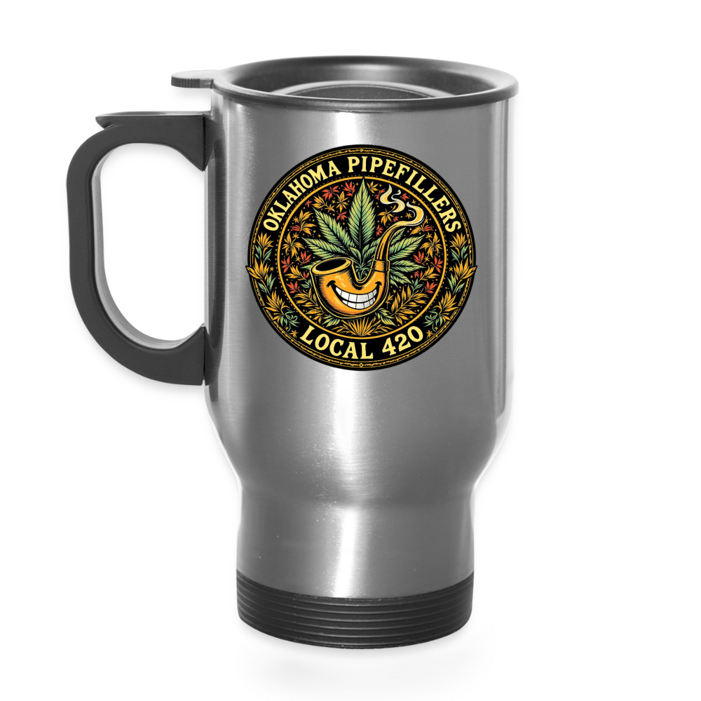OKLAHOMA PIPEFILLERS LOCAL 420 14oz Stainless Steel Travel Mug - silver