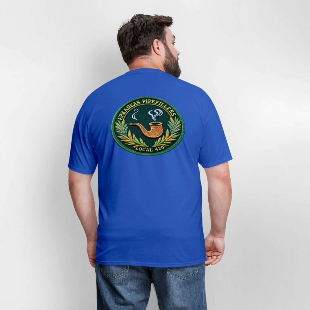 ARKANSAS PIPEFILLERS LOCAL 420 F/B EMBLEMS  Men's T-Shirt - royal blue
