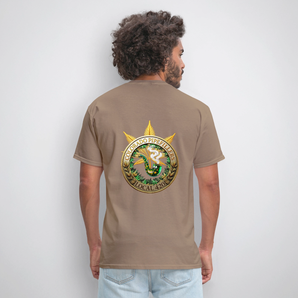 COLORADO PIPEFILLERS LOCAL 420 F/B EMBLEMS Men's T-Shirt - safari