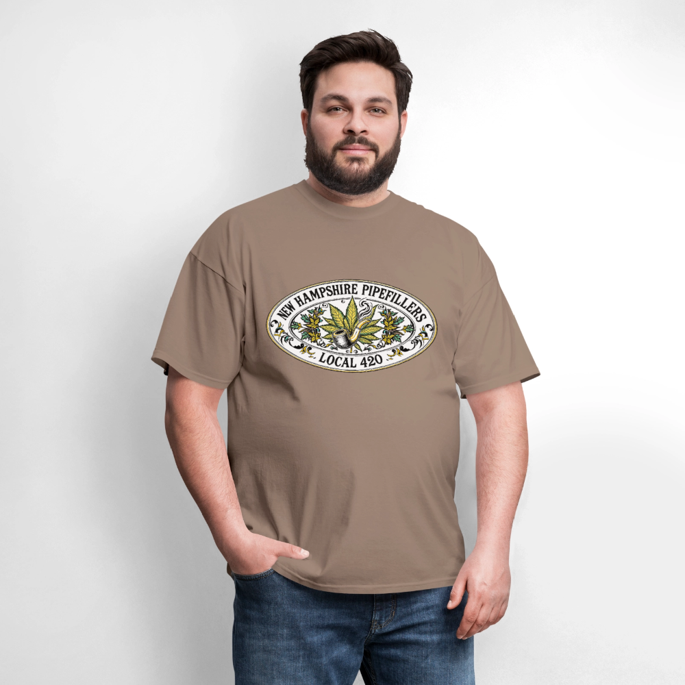 NEW HAMPSHIRE PIPEFILLERS LOCAL 420 2 EMBLEM Men's T-Shirt - safari