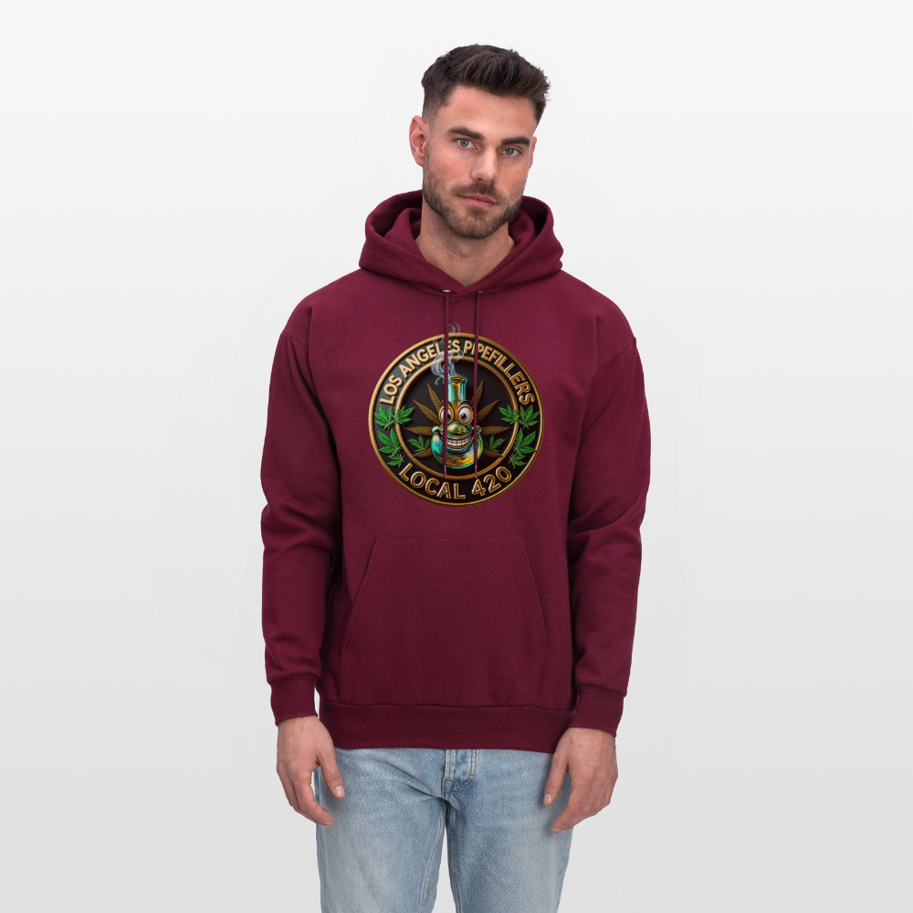 LOS ANGLES PIPEFILLERS LOCAL 420 2 EMBLEM Men's Hoodie - burgundy