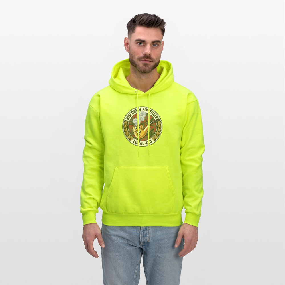 WISCONSIN PIPEFILLERS LOCL 420 F/B DESIGN Men's Hoodie - safety green