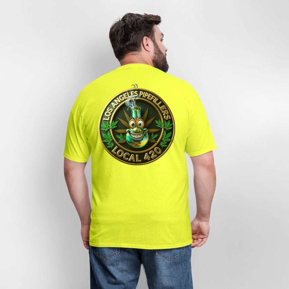 LOS ANGLES PIPEFILLERS LOCAL 420 2 EMBLEM Men's T-Shirt - safety green