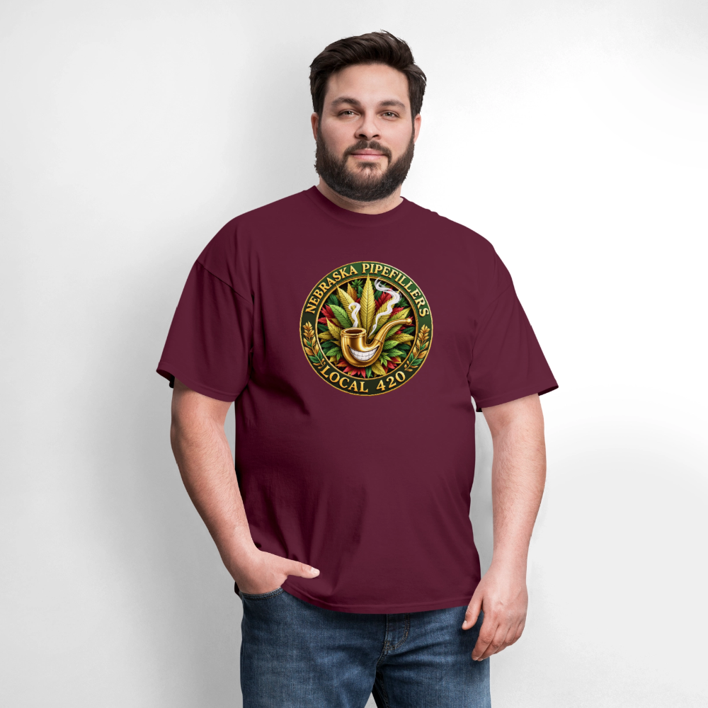 NEBRASKA PIPEFILLERS LOCAL 420 F/B DESIGNS Men's T-Shirt - burgundy