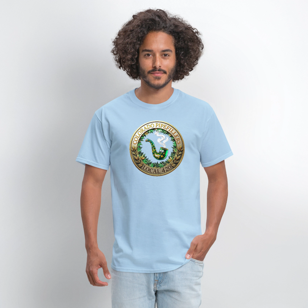 COLORADO PIPEFILLERS LOCAL 420 F/B EMBLEMS Men's T-Shirt - powder blue