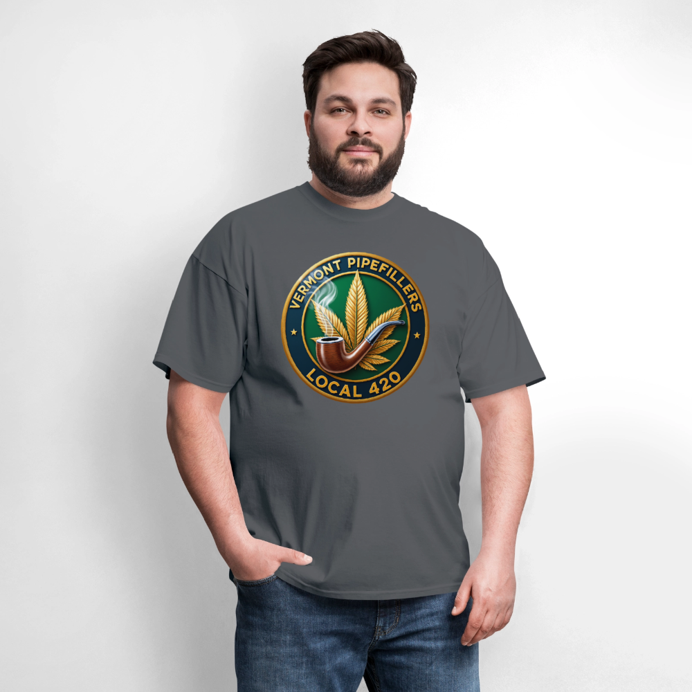 VERMONT PIPEFILLERS LOCAL 420 2 EMBLEM Men's T-Shirt - charcoal