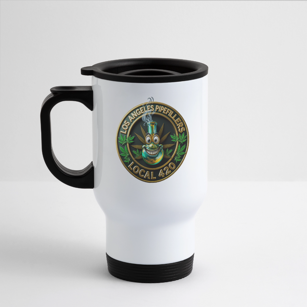 LOS ANGLES PIPEFILLERS LOCAL 420 Stainless Steel 14oz Travel Mug - white