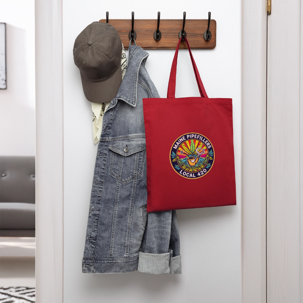 MAINE PIPEFILLERS LOCAL 420 Tote Bag - red