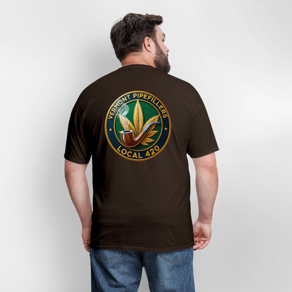 VERMONT PIPEFILLERS LOCAL 420 2 EMBLEM Men's T-Shirt - brown