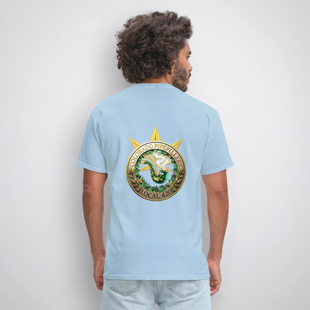 COLORADO PIPEFILLERS LOCAL 420 F/B EMBLEMS Men's T-Shirt - powder blue