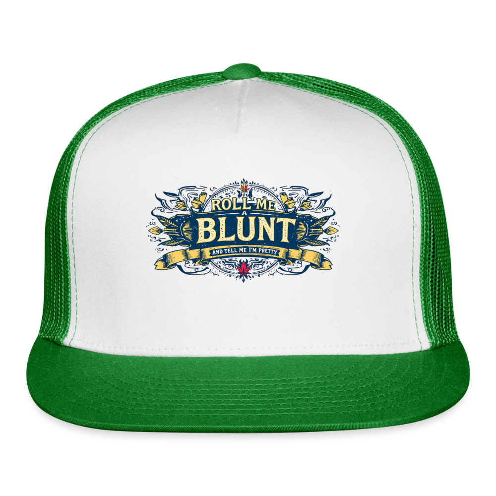 ROLL ME A BLUNT Trucker Hat - white/kelly green