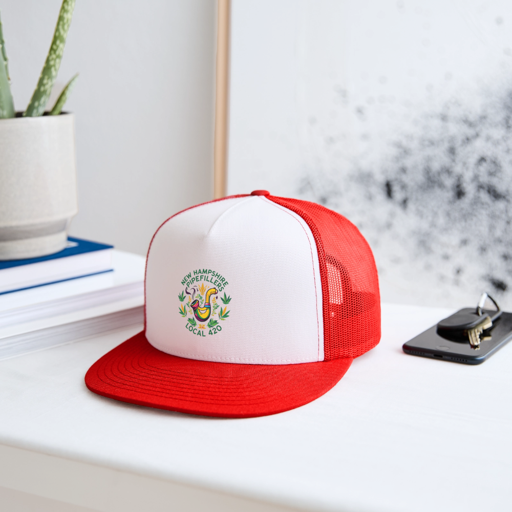 NEW HAMPSHIRE PIPEFILLERS LOCAL 420 Trucker Hat - white/red