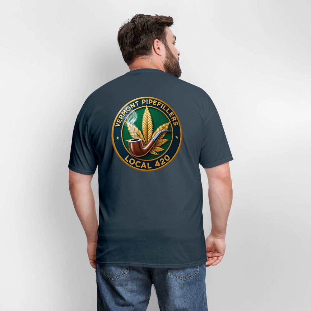 VERMONT PIPEFILLERS LOCAL 420 2 EMBLEM Men's T-Shirt -  blue dusk