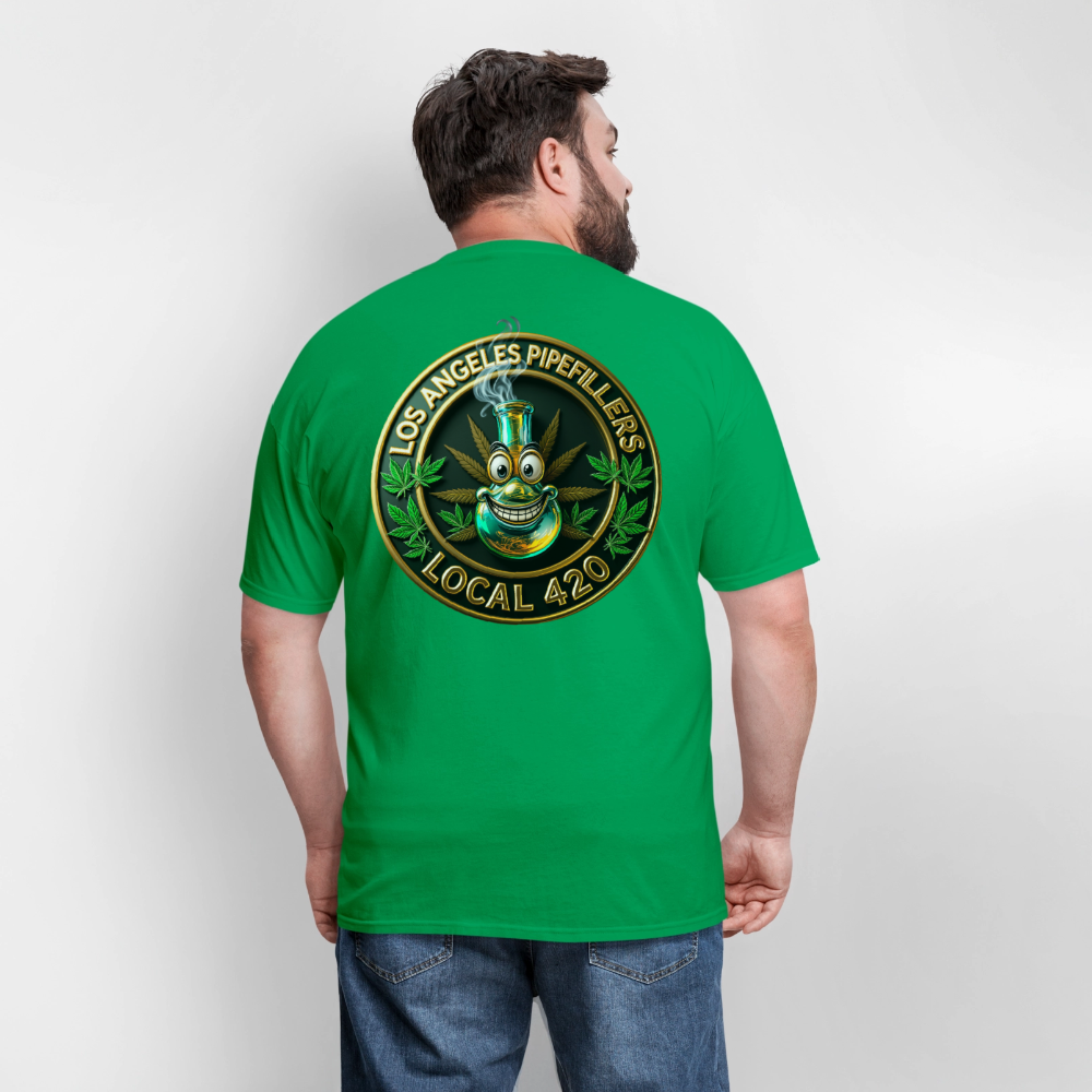 LOS ANGLES PIPEFILLERS LOCAL 420 2 EMBLEM Men's T-Shirt - bright green