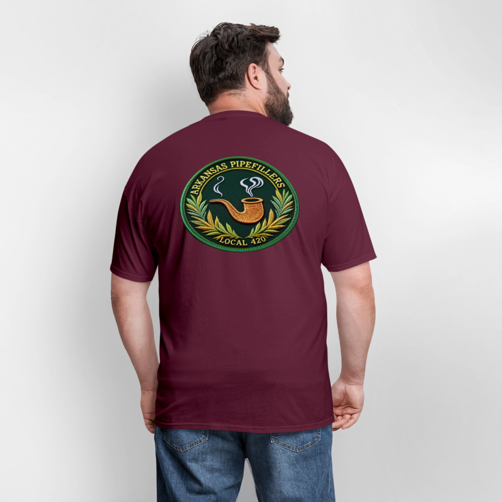 ARKANSAS PIPEFILLERS LOCAL 420 F/B EMBLEMS  Men's T-Shirt - burgundy