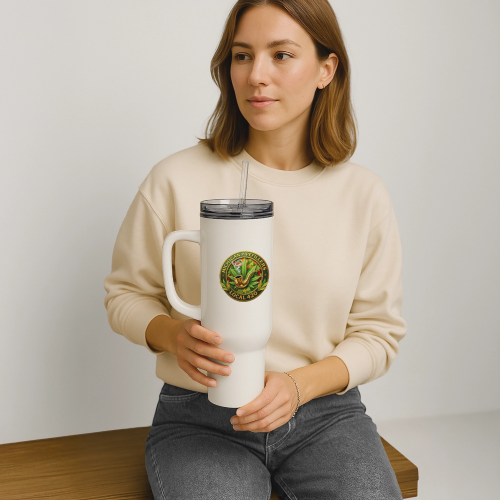 MICHIGAN PIPEFILLERS LOCAL 420 40oz Stainless Steel Travel Mug - white