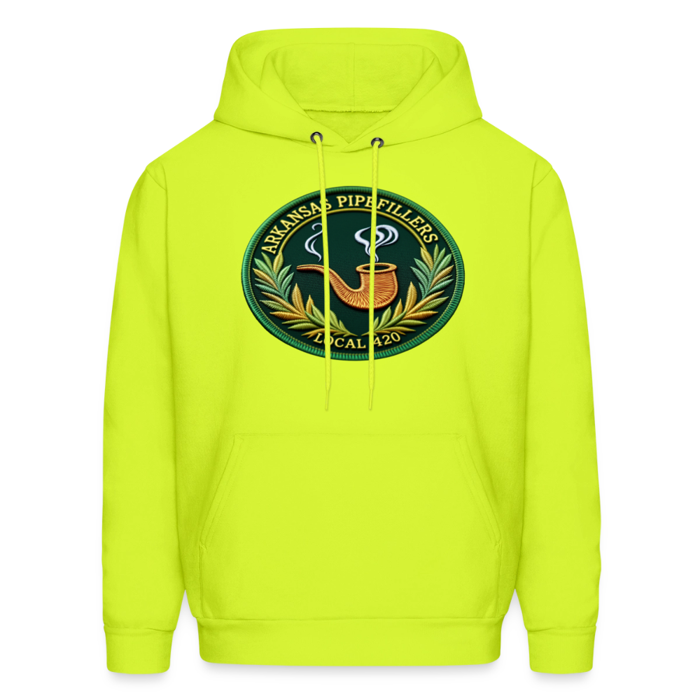 ARKANSAS PIPEFILLERS LOCAL 420 F/B EMBLEMS  Men's Hoodie - safety green