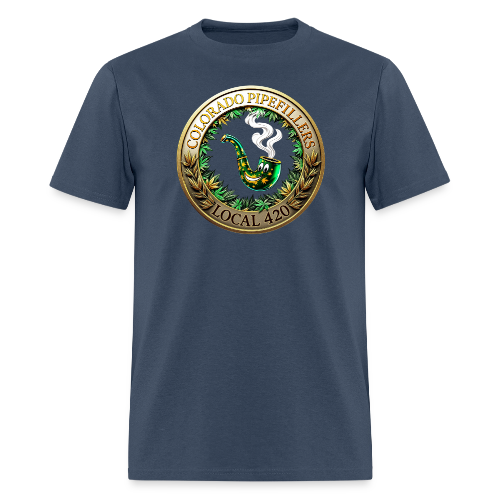 COLORADO PIPEFILLERS LOCAL 420 F/B EMBLEMS Men's T-Shirt -  blue dusk