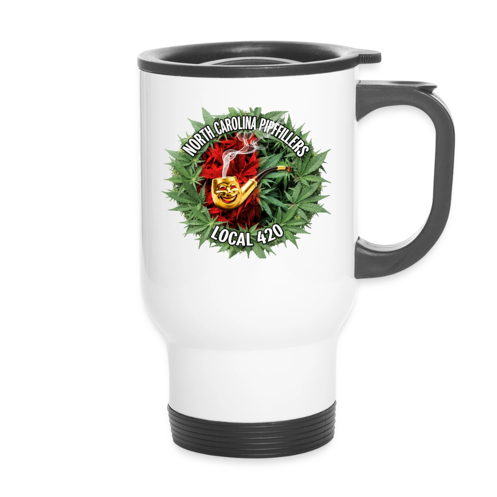 NORTH CAROLINA PIPEFILLERS LOCAL 420 14oz Stainless Steel Travel Mug - white