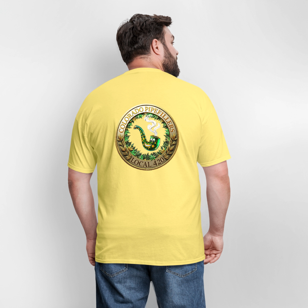 COLORADO PIPEFILLERS LOCAL 420 F/B EMBLEMS Men's T-Shirt - cornsilk
