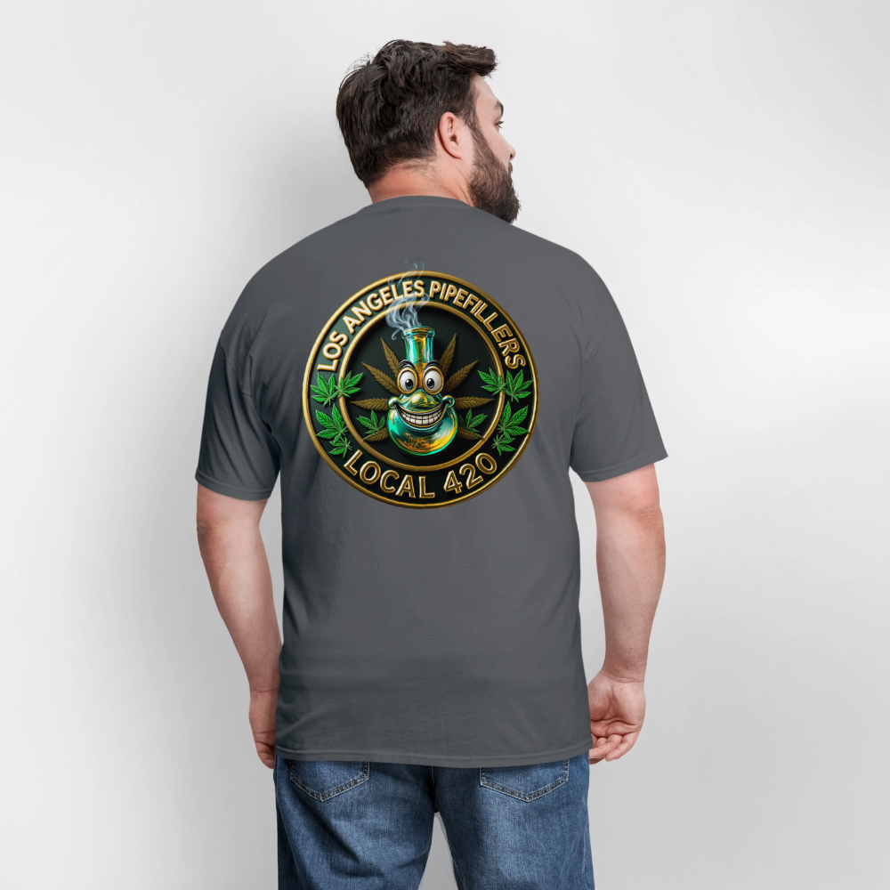 LOS ANGLES PIPEFILLERS LOCAL 420 2 EMBLEM Men's T-Shirt - charcoal