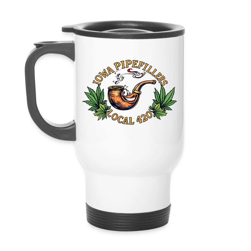 IOWA PIPEFILLERS LOCAL 420 14oz Stainless Steel Travel Mug - white