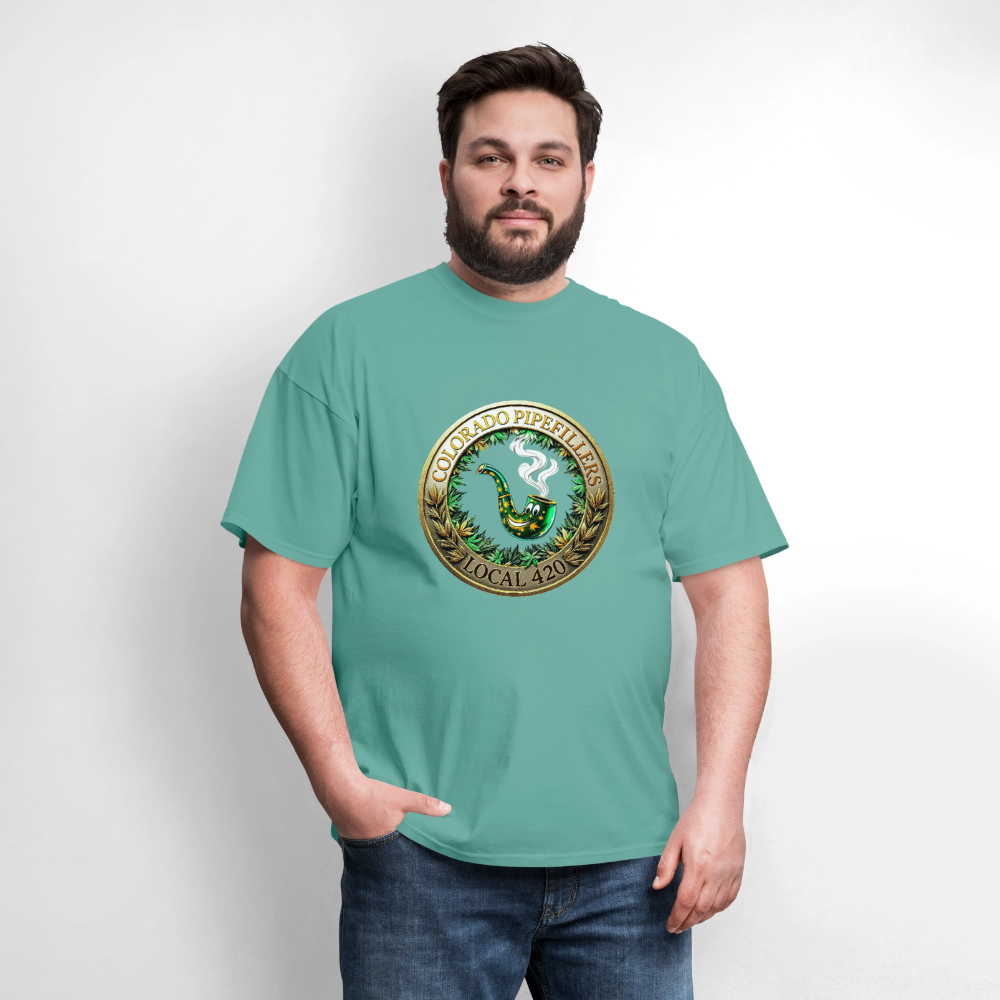 COLORADO PIPEFILLERS LOCAL 420 F/B EMBLEMS Men's T-Shirt - aquatic