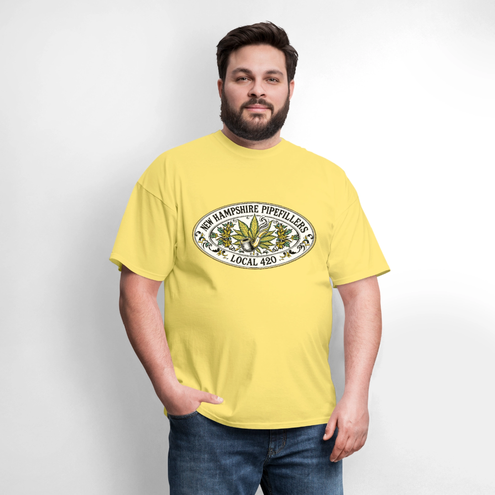 NEW HAMPSHIRE PIPEFILLERS LOCAL 420 2 EMBLEM Men's T-Shirt - cornsilk