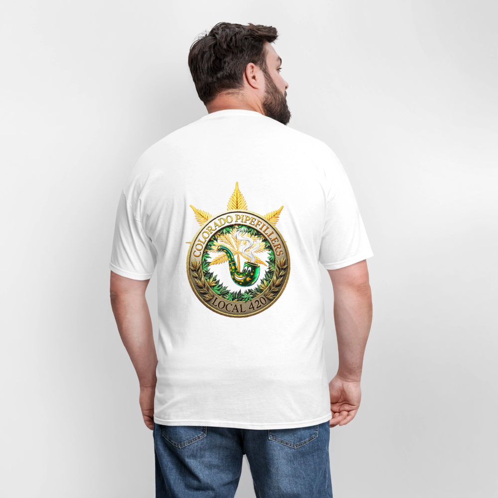COLORADO PIPEFILLERS LOCAL 420 F/B EMBLEMS Men's T-Shirt - white