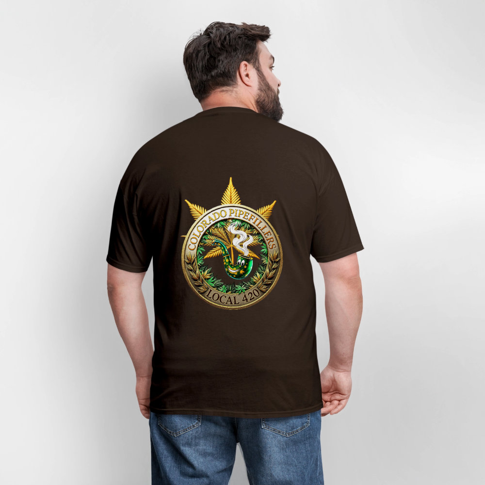 COLORADO PIPEFILLERS LOCAL 420 F/B EMBLEMS Men's T-Shirt - brown