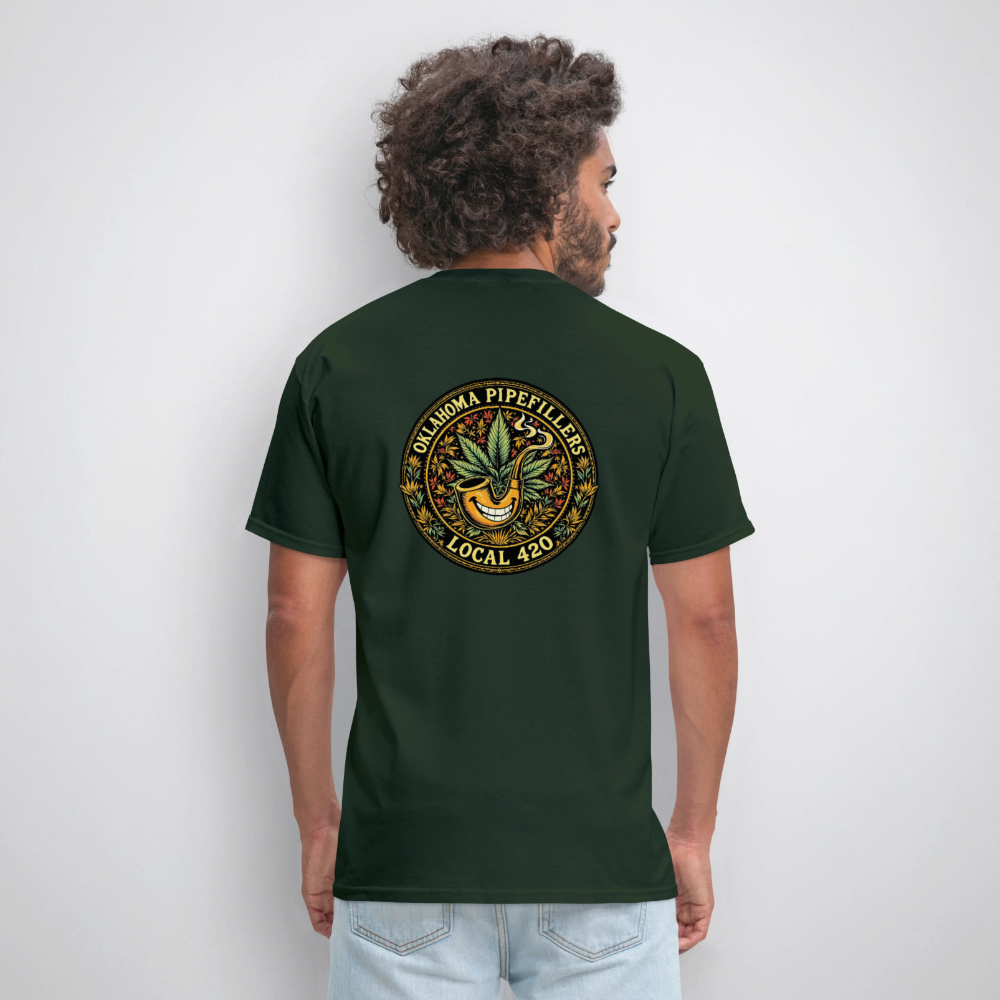 OKLAHOMA PIPEFILLERS LOCAL 420  F/B DESIGNS Men's T-Shirt - forest green
