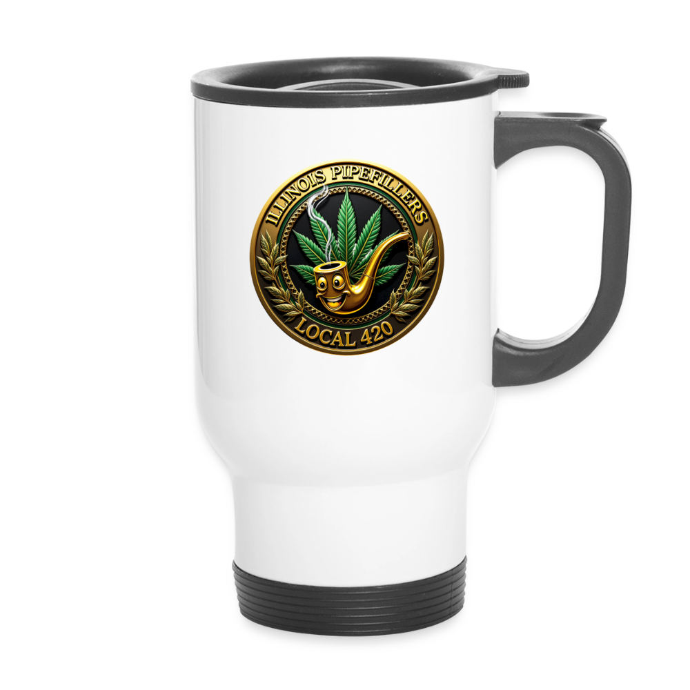 ILLINOIS PIPEFILLERS LOCAL 420 14oz Stainless Steel Travel Mug - white