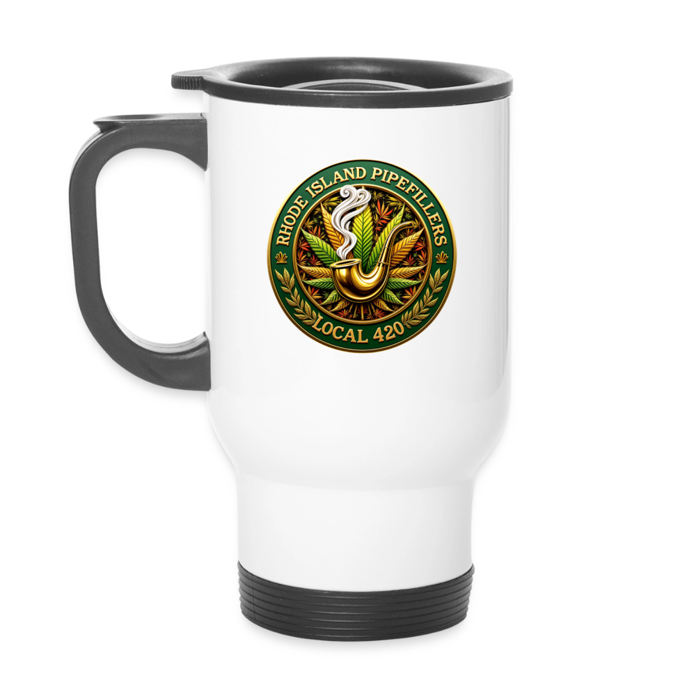 RHODE ISLAND PIPEFILLERS LOCAL 420 14oz Stainless Steel Travel Mug - white