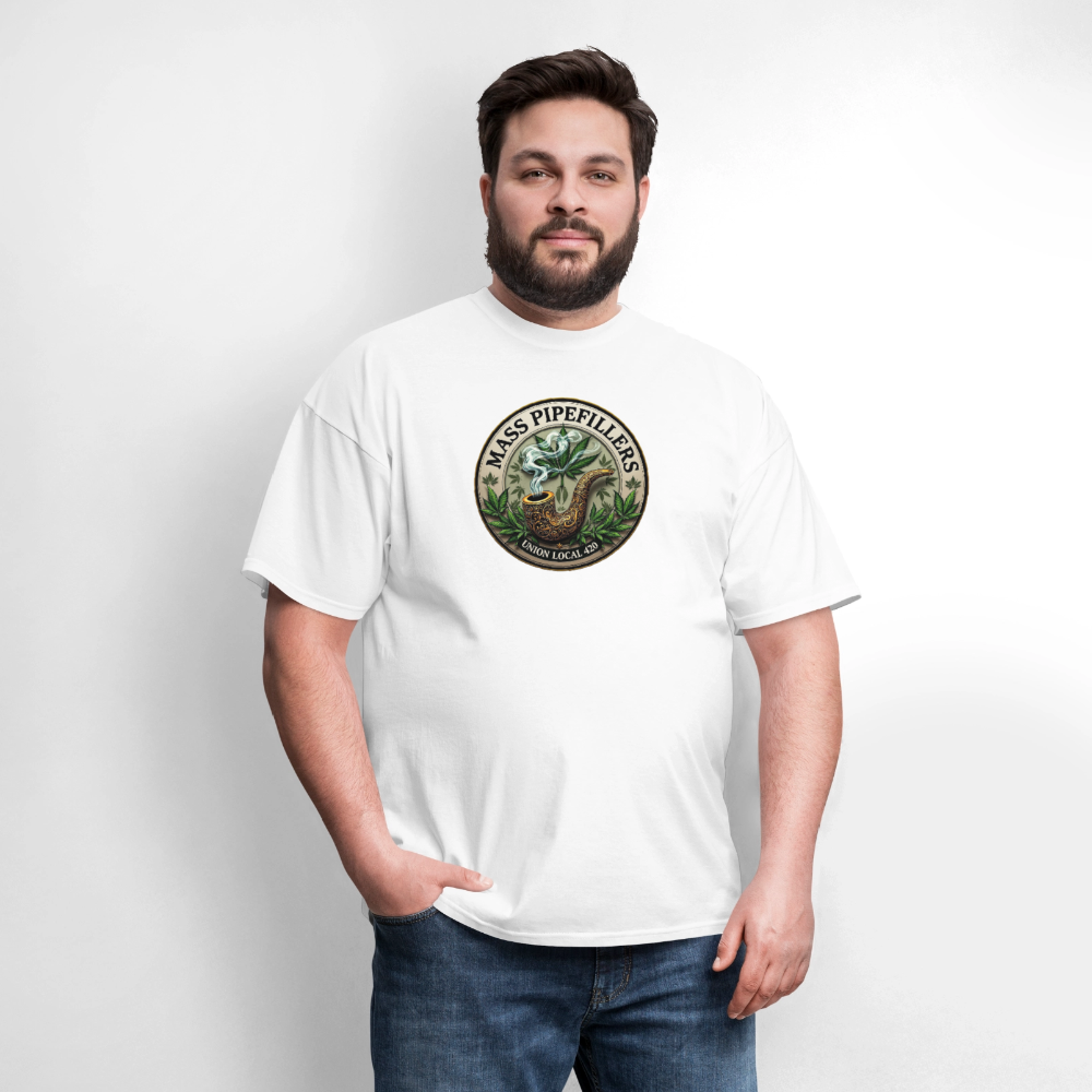 MASS PIPEFILLERS LOCAL 420 2 EMBLEM Men's T-Shirt - white