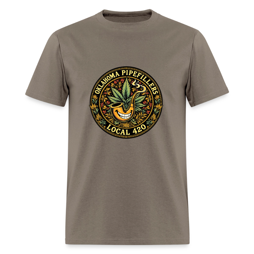 OKLAHOMA PIPEFILLERS LOCAL 420  F/B DESIGNS Men's T-Shirt - safari