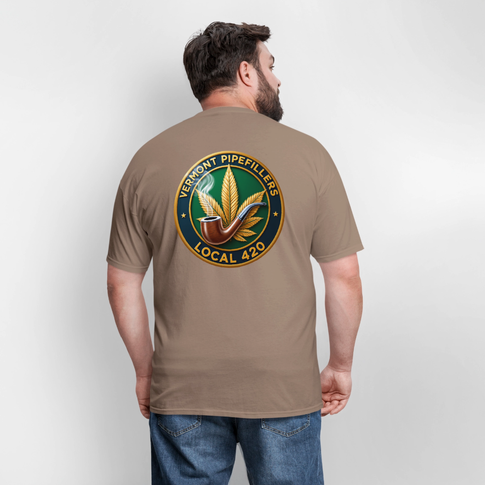 VERMONT PIPEFILLERS LOCAL 420 2 EMBLEM Men's T-Shirt - safari