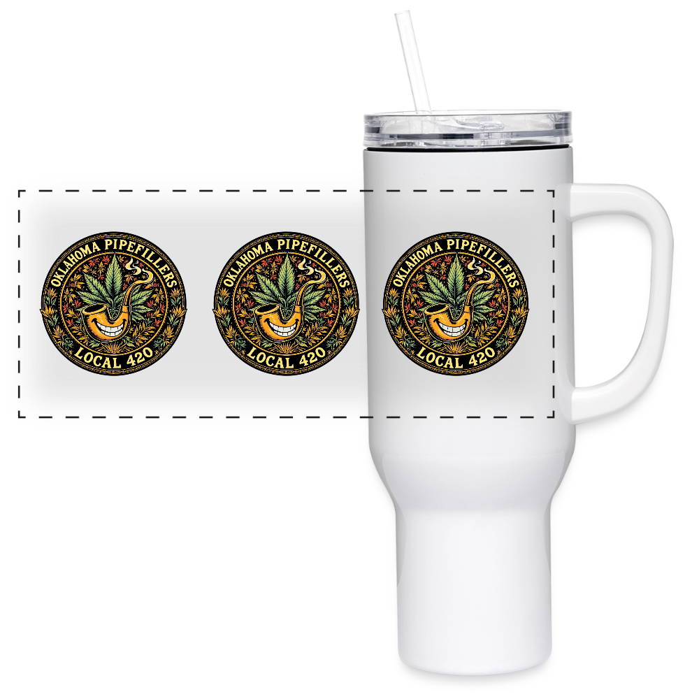 OKLAHOMA PIPEFILLERS LOCAL 420 40oz Stainless Steel Travel Tumbler - white